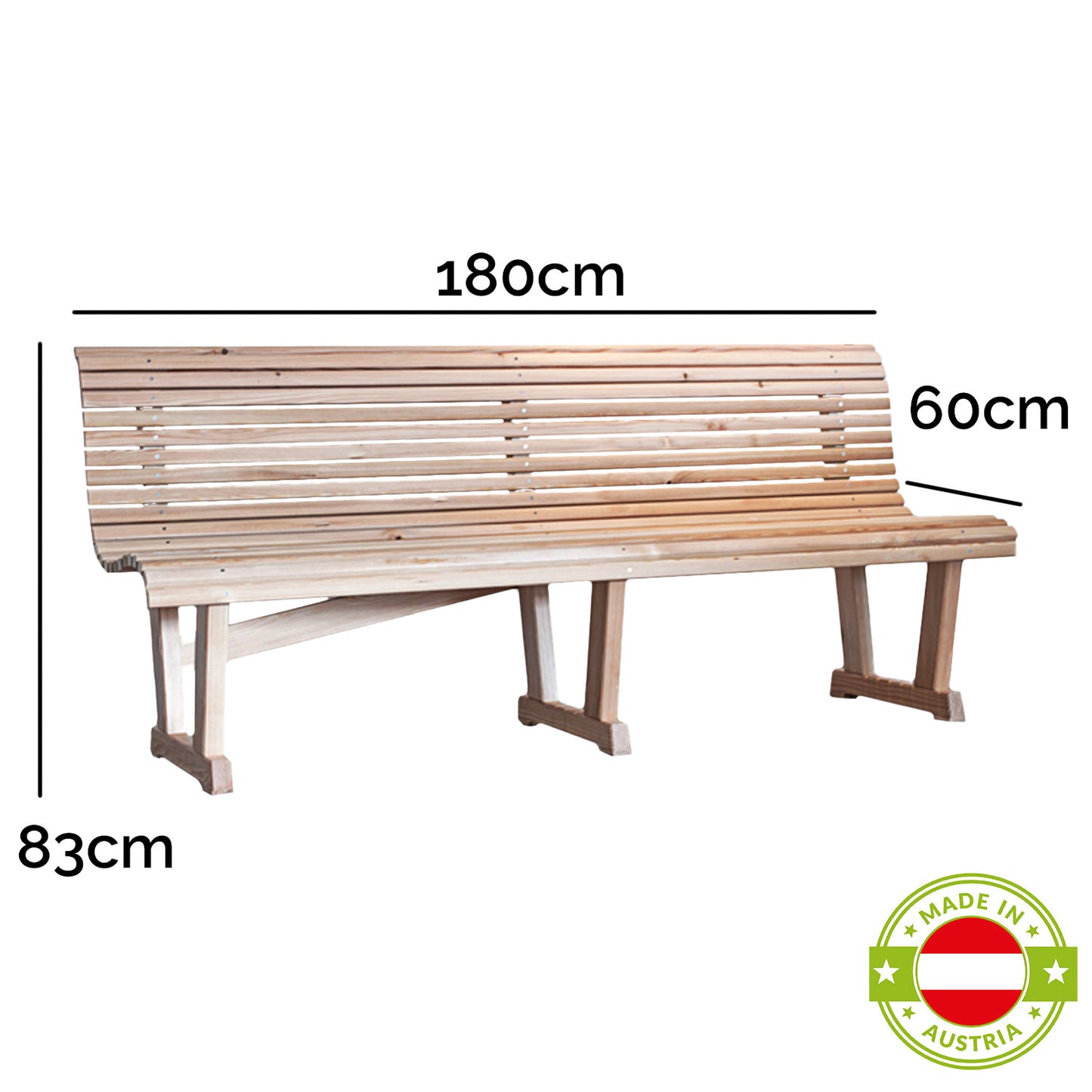 Gartenbank 'Classic' | aus Lärche unbehandelt | L  180 x H 83 x T 60 cm | Made in Austria