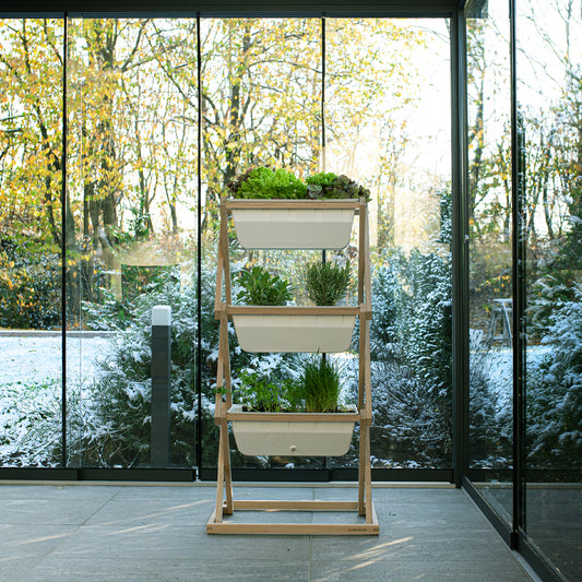 Blumenkasten 'Vertical Garden' | Eichenholz und Kunststoff | Höhe 80, 115 oder 150 cm | Kastenvolumen je 10 Liter | Made in Germany