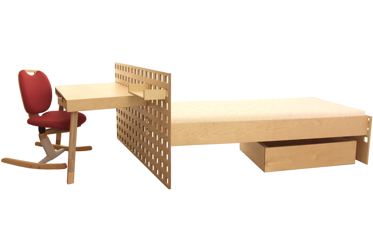 Design mit System - Bett & Schreibtisch 'Leo' | L 208 x B 135 x H 81 cm | Birkenholz | Echtes Handwerk | Made in Austria