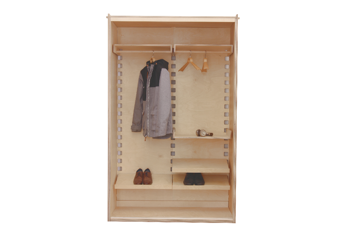 Design mit System - 2-teiliger Garderobenschrank | B 135 H 173 x T 54 cm | Schiebetüren | Birkenholz | Echtes Handwerk | Made in Austria