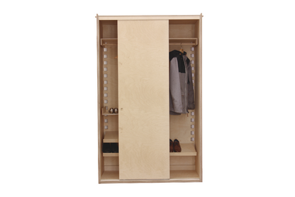 Design mit System - 2-teiliger Garderobenschrank | B 135 H 173 x T 54 cm | Schiebetüren | Birkenholz | Echtes Handwerk | Made in Austria