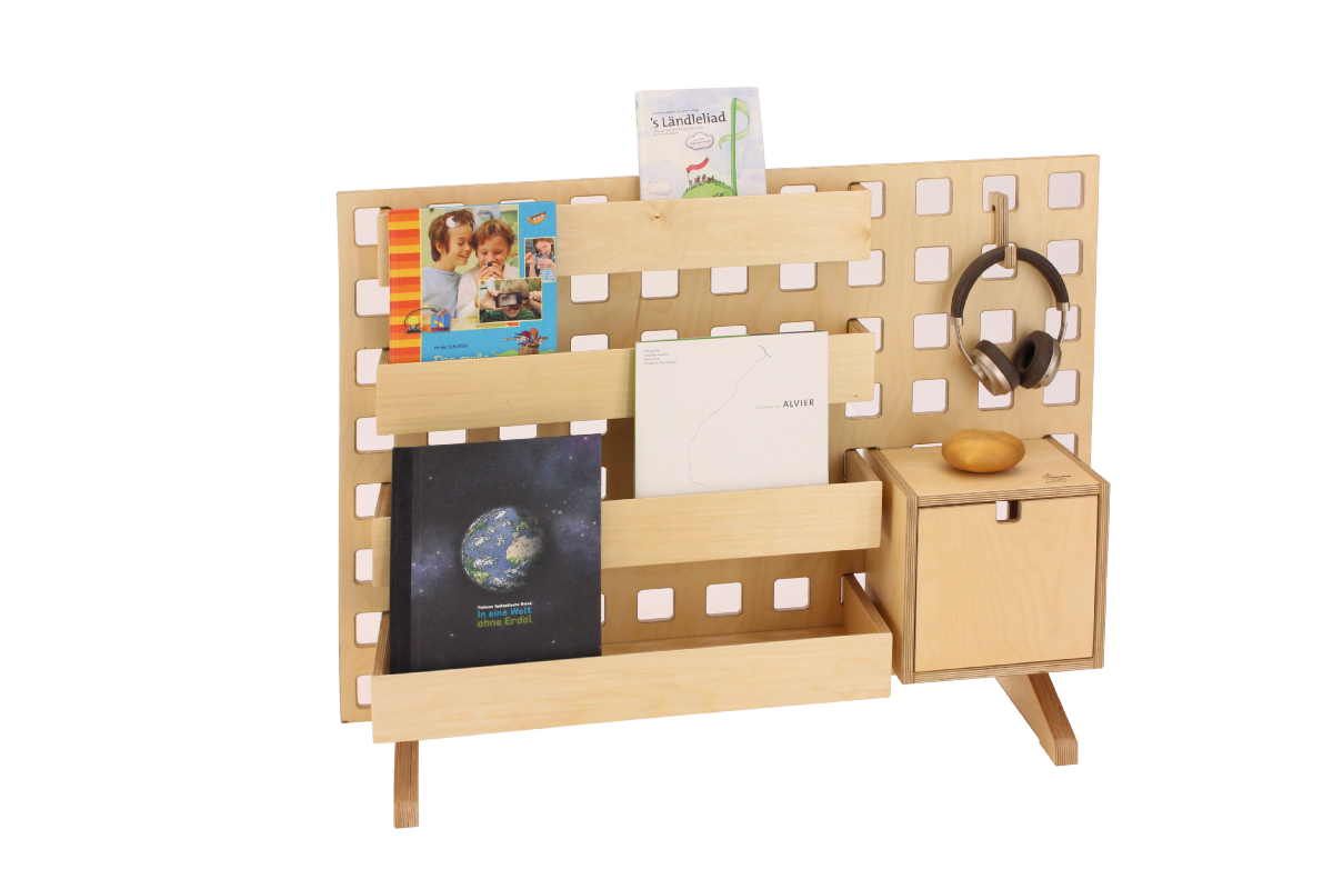 Design mit System - Kinderbibliothek | B 99 x H 72 cm | Birkenholz | Echtes Handwerk | Made in Austria