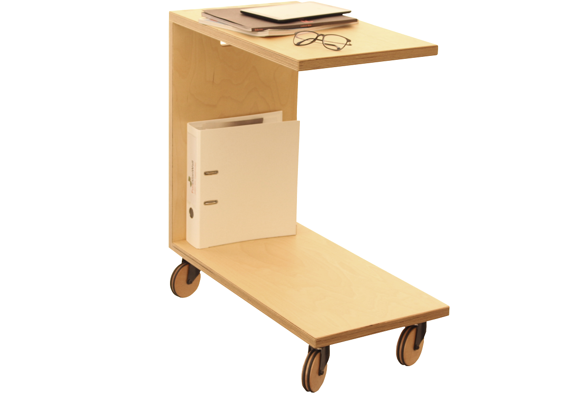 Design mit System - Mobiles Tischchen 'Moving Desk' | B 38 x H 78 x T 60 cm | Birkenholz | Echtes Handwerk | Made in Austria