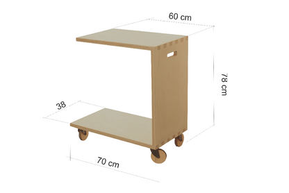 Design mit System - Mobiles Tischchen 'Moving Desk' | B 38 x H 78 x T 60 cm | Birkenholz | Echtes Handwerk | Made in Austria