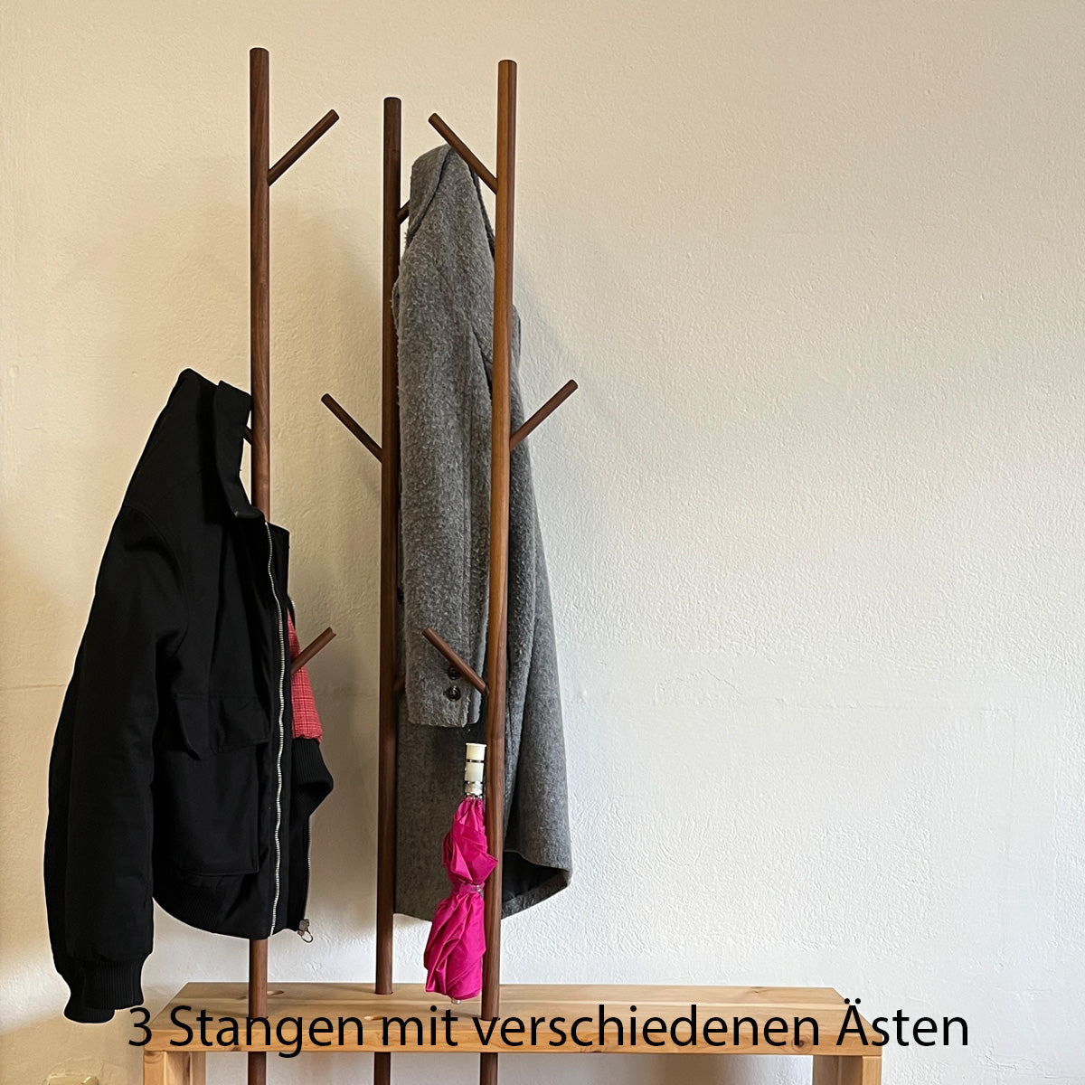 Massivholz Garderobe/Sitzbank 'MyStyle - Small' | L 75 x T 30 x H 45 cm | in verschiedenen Holzarten und Stärken | mit verschiedenen Kleiderstangen aus Nussholz | Made in Austria