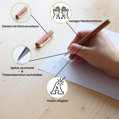 Tintenroller aus edlem Holz  'Ball Pen' | verchromte Spitze | wechslbare Mine | in verschiedenen Holzarten | Made in Germany